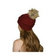 thumbnail image 2 of Gravity Threads Cable Knit Faux Fur Pom Pom Beanie Hat, Burgundy, 2 of 2