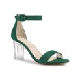 thumbnail image 1 of BLISSFUL STEP Sandales à talons blocs transparents avec bride de cheville pour femmes, vert émeraude (taille 6), 1 of 7
