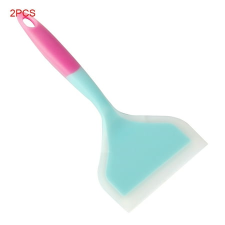 

DALX 2pcs Silicone Spatula Non-stick Wide Turner Heat Resistant Pancakes Fried Cookware Blue