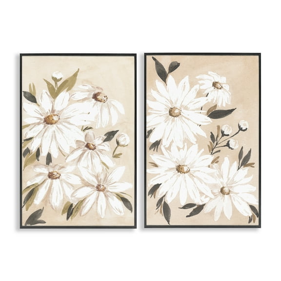 Stupell Industries White Daises on Peach Plants & Flowers Painting Black Framed Art Print Wall Art, 12 x 18, Set of 2
