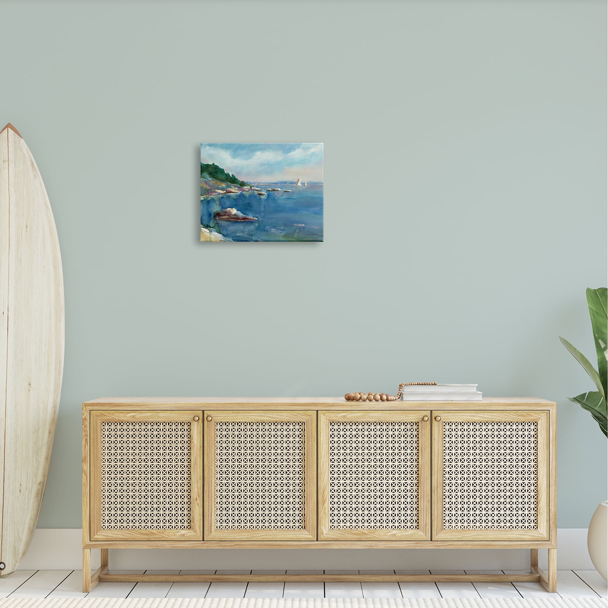 Stupell Industries Boats Floating Rocky Beach Cliffs Watercolor Detail Painting Gallery Wrapped Canvas Print Wall Art, Design by Stephen Calcasola