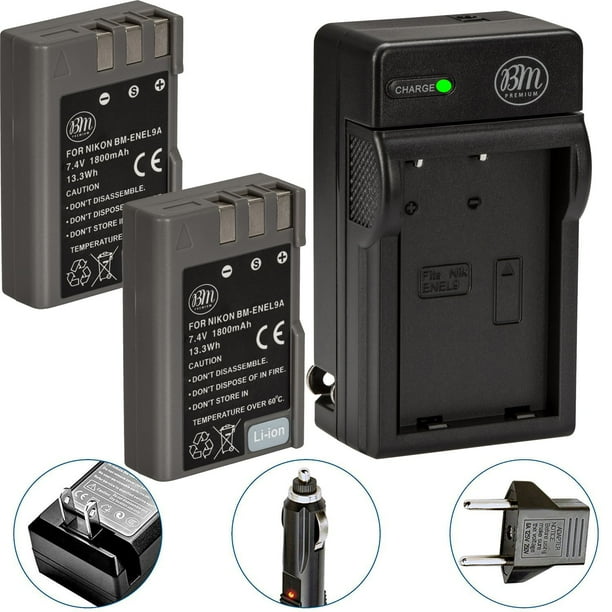 BM Premium 2 Pack of ENEL9, ENEL9A Batteries and Charger for Nikon