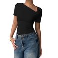 thumbnail image 2 of Women'S Off the Shoulder Tops Bo-W Y2k T Shirt Short Sleeve Fitted Summer Tee Black XXL, 2 of 7