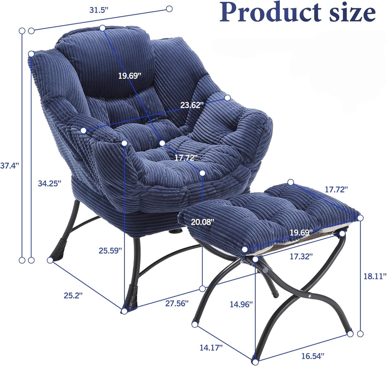 Lazy Chair with Ottoman, Modern Lounge Accent Chair with Armrests and a Side Pocket, Leisure Upholstered Sofa Chair Reading Chair with Footrest