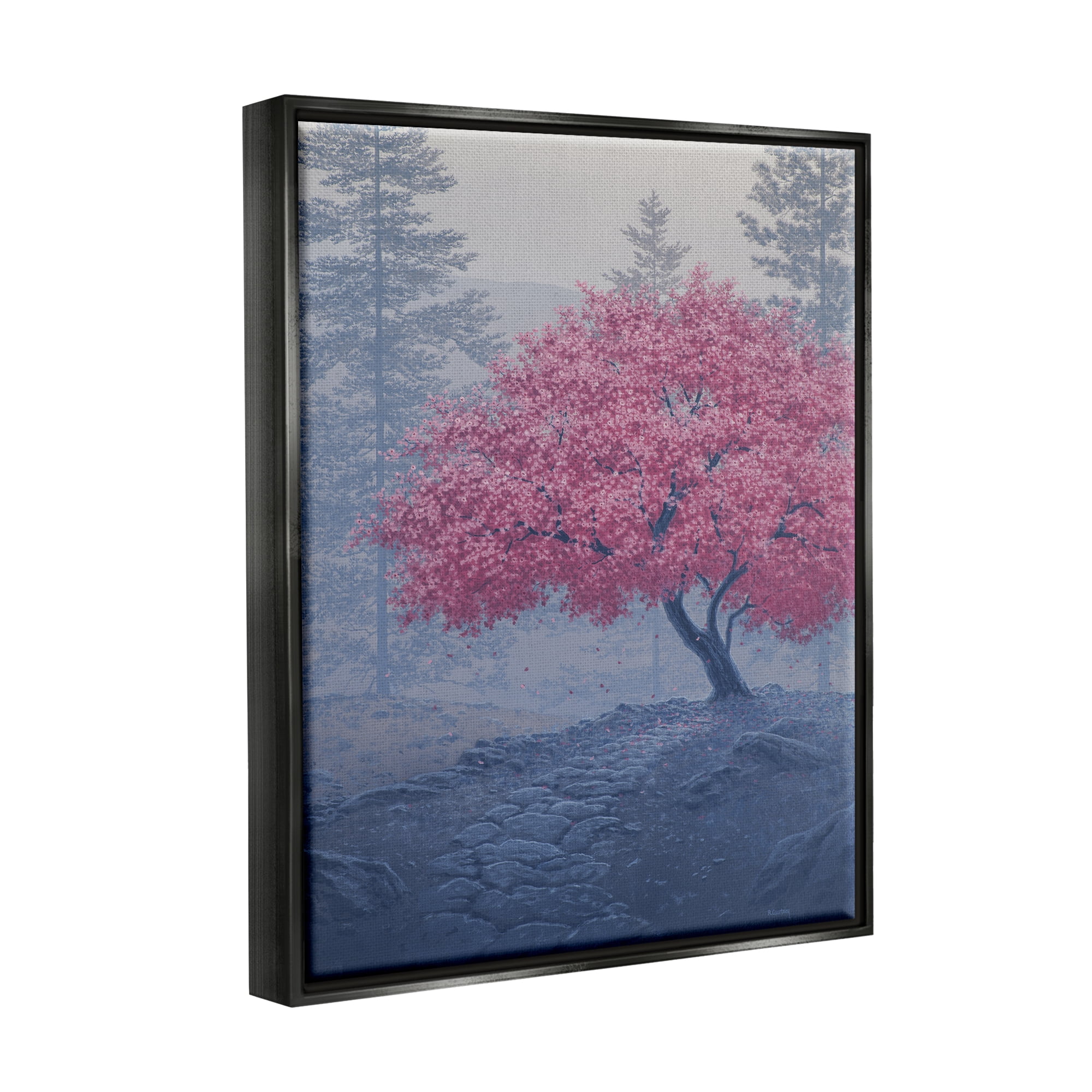 Stupell Spring Cherry Blossom Foggy Path Landscape Photography Black Floater Framed Art Print Wall Art