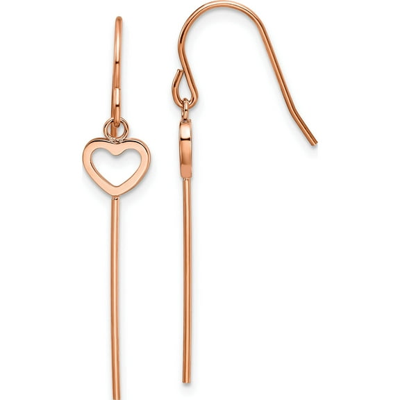 Stainless Steel Polished Rose Ip Heart/Bar Dangle Shepherd Hook Earrings (29 X 6.5) Made In China sre1542