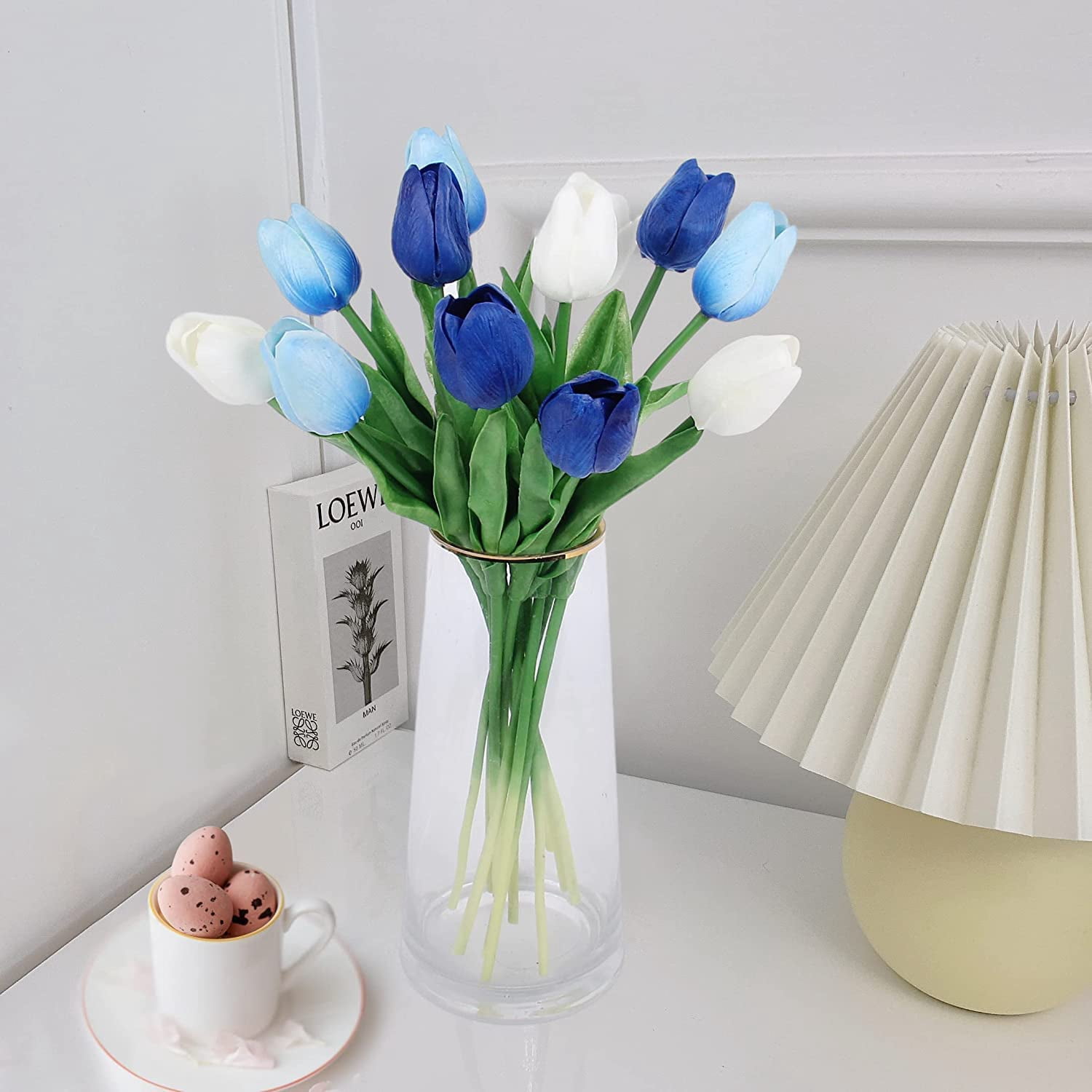 HAOSHICS 30pcs Artificial Tulips Flowers Fake Latex Tulip Stems - Real Touch Faux Colorful,for Easter Spring Wedding Bouquet Centerpiece Floral Arrangement Wedding Table Decor (Multi-color01)