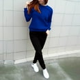 thumbnail image 4 of BLOCLOALO 2 Piece Lounge Set Long Sleeve Pullover Sweatshirts Autumn Winter Solid Color Long Pants Sports Suit Pullover Crewneck Sweaters Sweatpants and Sweatshirt Set Womens Lounge Outfit Blue L, 4 of 9