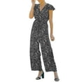 thumbnail image 2 of Franhais Women Short Sleeve Jumpsuit with Flower Pattern, Wide-Legged Version V Neck Summer Clothing, 2 of 6