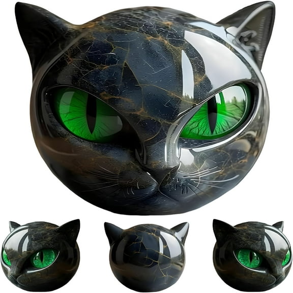 LAMIRO Luxury Black Cat Stone Sculpture,Hand-Carved Crystals and Healing Stones Carved,Elegant Home Decoration,Black Cat Statue Gifts for Cats Lovers Women Men (Green Eyes)