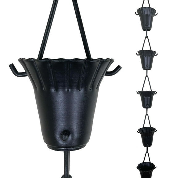 Rain Chains by JASINC 8.5 ft Ruffle Rain Chain Black, Water Diverter, JAS3001BLK