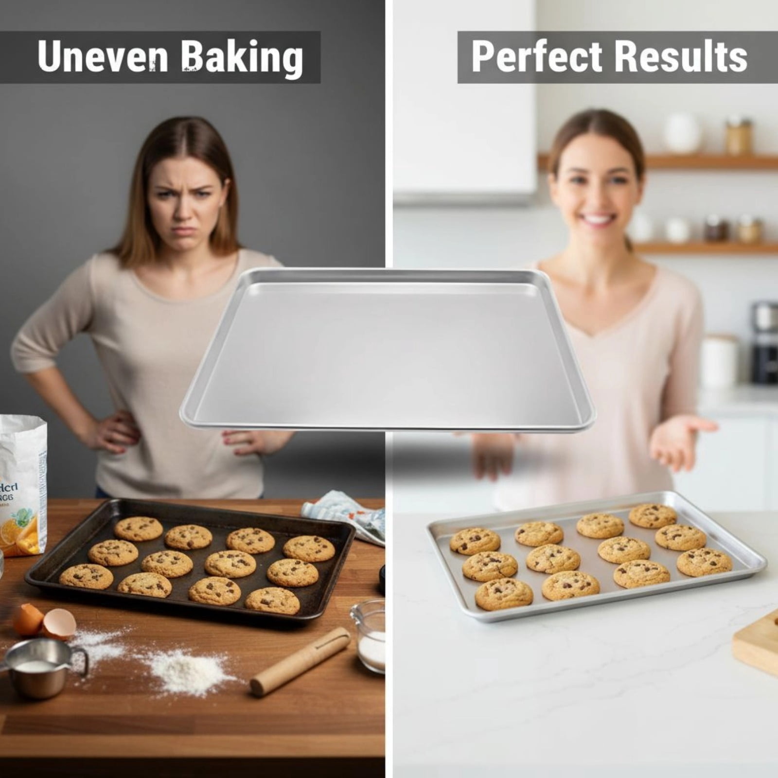 Aluminum Baking Sheet Pan, 9.6 x 13 in / 24.3 x 33 cm Commercial Aluminum Sheet Pan for Baking, Roasting, Toasting, Bun Pan with Flat Surface, Thick & Long-Lasting, Easy to Clean, Silver