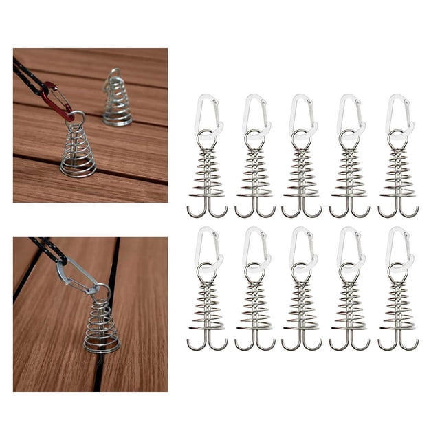 tredstone 10Pcs Tent Stakes Deck Anchor Peg Spring Buckle Tent Accessories for Outdoor Silver
