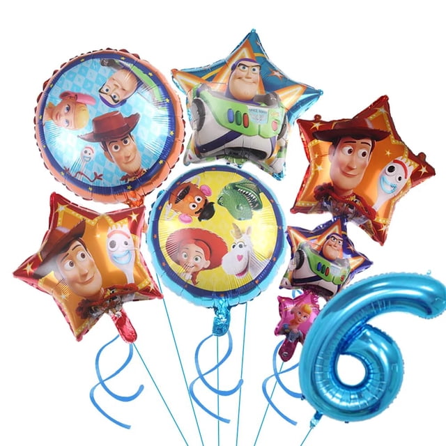 Decoración de Toy Story para niños, platos de recuerdo para fiesta de cumpleaños, globos de nubes blancas, cielo azul, suministros para Baby Shower