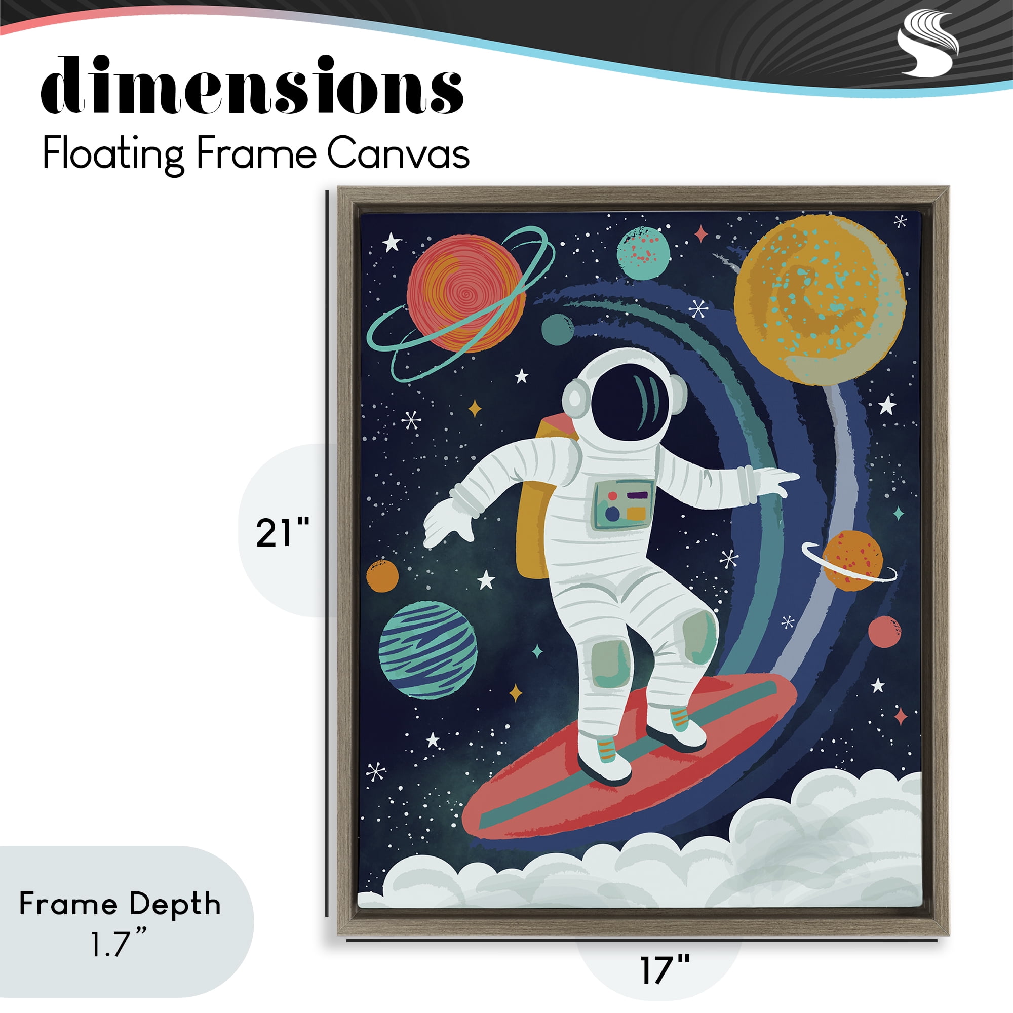 Stupell Industries Surfing Astronaut Beyond Space Brown Framed Floater Canvas Wall Art, design by Lisa Perry Whitebutton