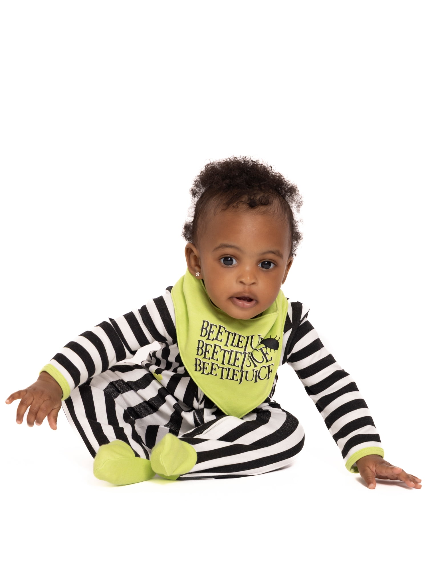 Halloween Beetlejuice Baby Boys or Girls Footed Sleep N Play Pajamas and Bib Set, 2-Piece, Sizes 0M-9M