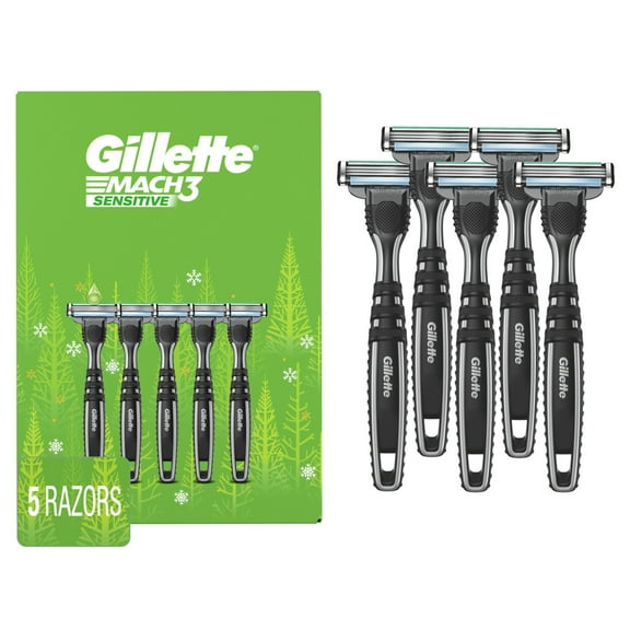 Gillette Mach3 Sensitive Men's Disposable Razors, 5 Count, Holiday Gifts for Men