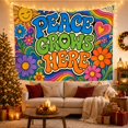 thumbnail image 3 of "PEACE GROWS HERE" Floral Sun Motif with Stars and Rainbows, Whimsical Psychedelic for Retro Art Fans, Floral Wall Decor, Birthday Gift, Tapestry Wall Hanging for Bedroom and Living Room, 3 of 7