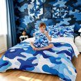 thumbnail image 3 of Manfei Rustic Camouflage Queen Bedding, Vintage Camo Bedding Comforter Set Queen, Ocean Blue, Reversible, 7pcs, 3 of 6