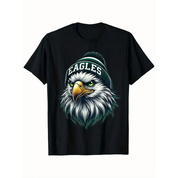 Eagles Graphic Cotton T-Shirt for Men & Women - 100% Cotton, Black Crewneck Short Sleeve