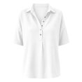thumbnail image 4 of Womens Summer Tops Waffle Knit Short Sleeve Button Collar Golf Shirts Casual Dressy Trendy Flowy Blouse Women Soft Lightweight Shirts Daily Travel Office Outfits, White M, 4 of 4
