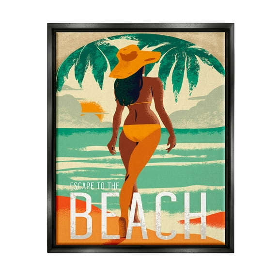 Stupell Industries Escape to Beach Vacation Graphic Art Jet Black Floating Framed Canvas Print Wall Art, Design by Ziwei Li