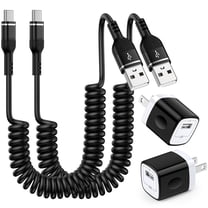 USB C Charger Block, 2 Pack 6ft Coiled USB A to Type C Cable Fast Charging Cable with Wall Charger, Power Delivery Charging Cord USB Brick Cube Power Station Compatible with Samsung Android, Black
