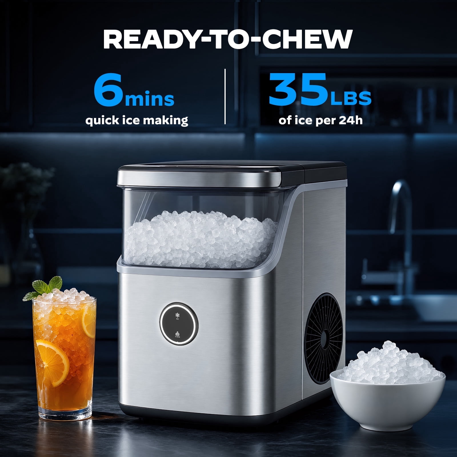 Philergo 35lbs/24H Nugget Ice Maker Countertop with Detachable Ice Basket, Portable Ice Machine,Chewable Ice, Self-Cleaning, Silver