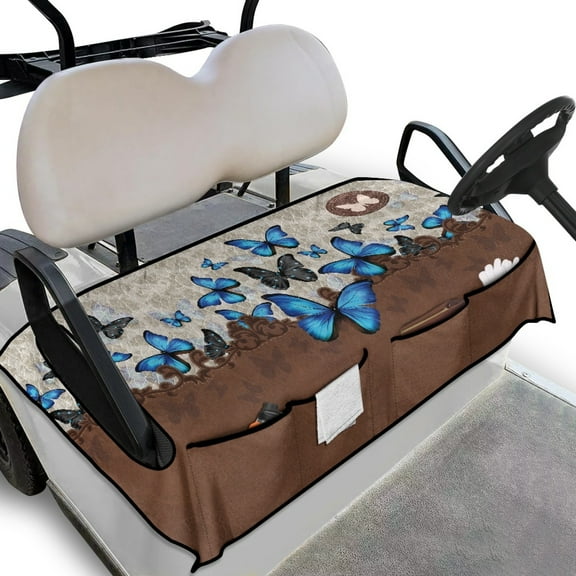 Renewold Golf Cart Seat Cover with Pockets Soft Breathable Quick Dry Golf Cart Towel Blanket Fits for EZGO Yamaha Club Cars and More 2 Person Seats, Blue Butterfly Brown