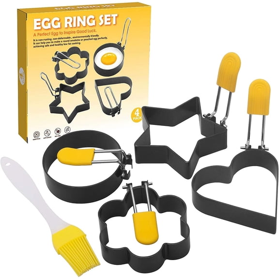 SUSWIM Non-stick with Silicone Handle Round Stainless Steel Egg & Pancake Ring, (Multiple shapes)