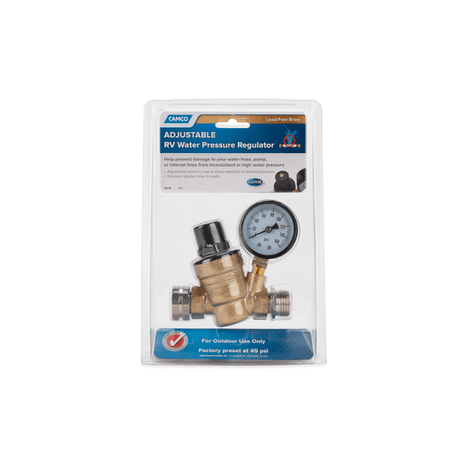 (2 pack) Camco RV Adjustable Brass Water Pressure Regulator (40058)