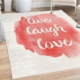 thumbnail image 1 of Live Laugh Love Decorative Rug, Wise and Happy Life Message on Watercolor Paintbrush Effects Print, Quality Carpet for Bedroom Dorm and Living Room, 6 Sizes, Coral White, by Ambesonne, 1 of 4