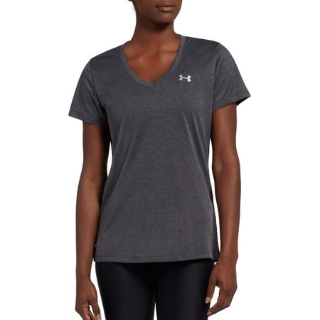 Under Armour Women's Tech V-Neck Short-Sleeve T-Shirt , Carbon Heather (090)/Metallic Silver , Large