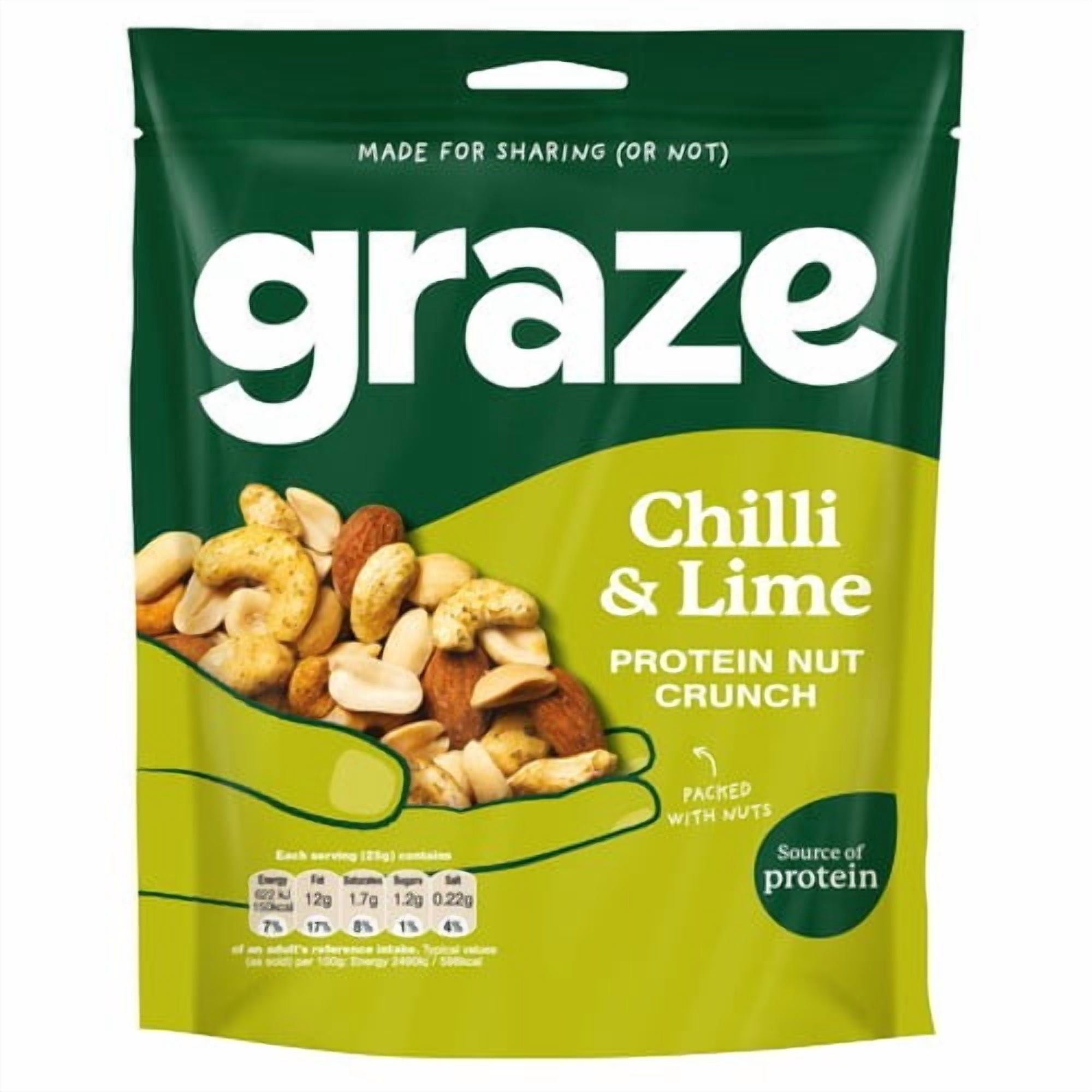 Graze Chilli & Lime Protein Mixed Nuts Sharing Bag Snack 100g, British Import (Pack of 3)