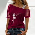 thumbnail image 2 of Gibobby Camiseta de manga corta para mujer Mujeres Impreso Hombro Tops Sexy Glitter Camisa de manga corta Blusa Tops(Vino,XL), 2 of 4