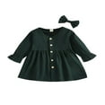 thumbnail image 1 of Tenues d'Automne 2 Pcs pour Filles Tout-Petits Robe Mignonne à Manches Longues Col en V avec Nœud pour Cheveux, 1 of 7