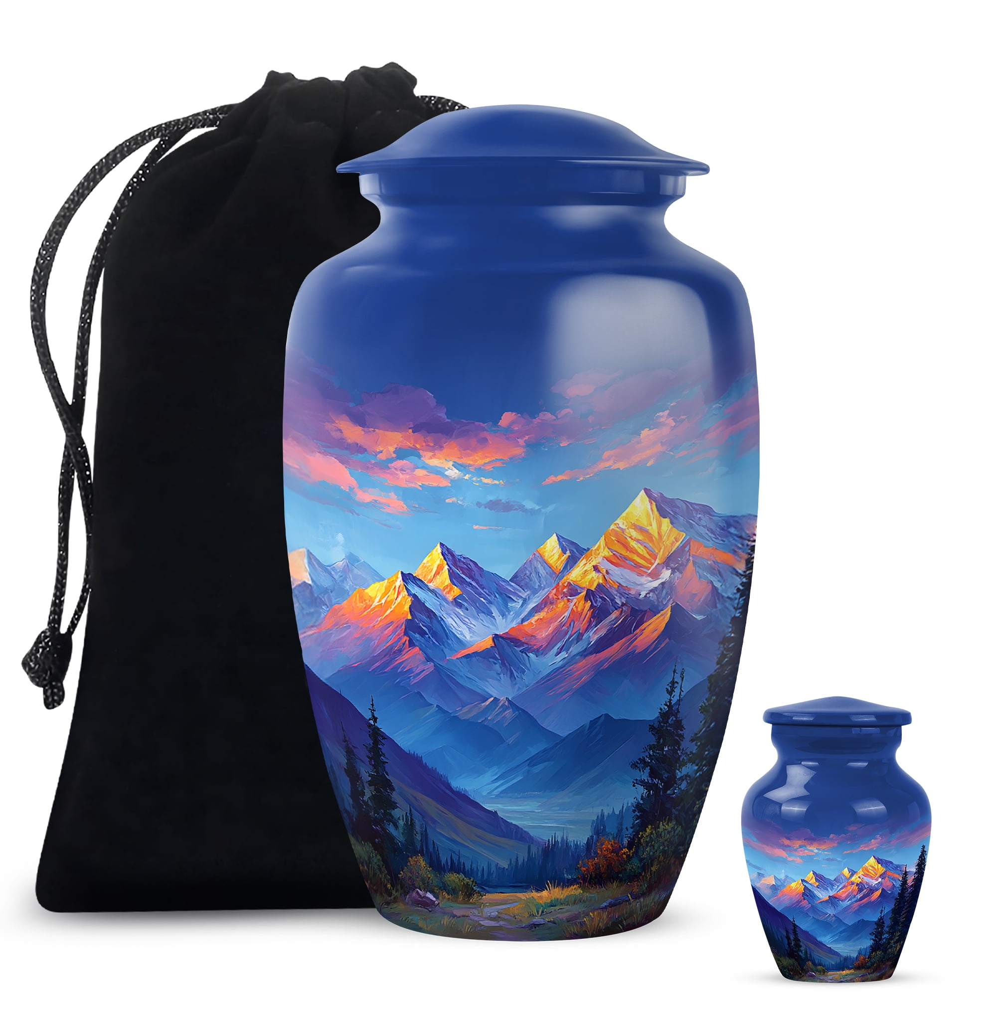 Mountain Funeral Cremation Urn For Adult Female - Blue Urns For Human Ashes For Burial - Large Decorative Urn For Human Ashes For Man And Woman 10 Inch - Adult Urns For Men & Woman