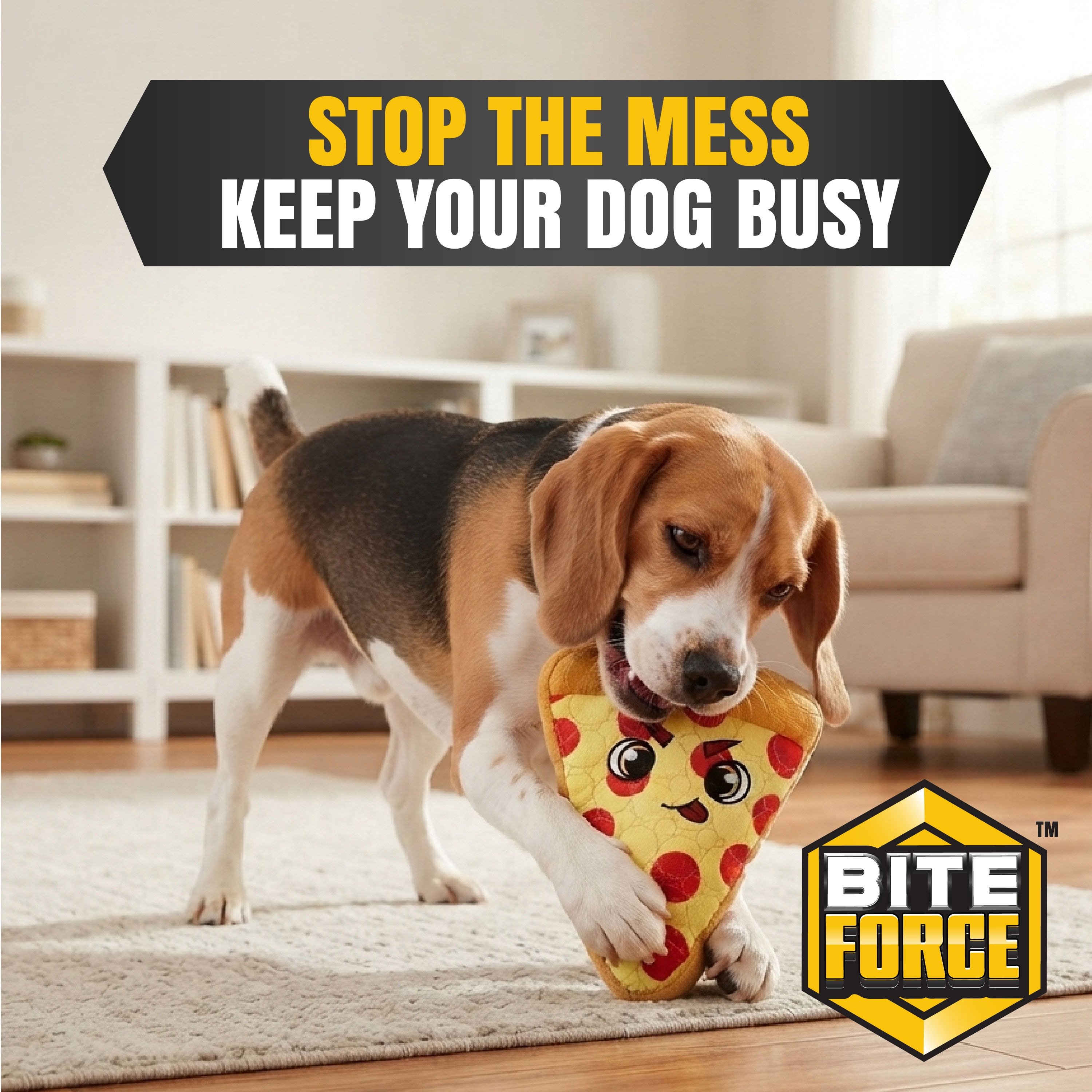 Bite Force Durable Pizza Shaped Plush Dog Toy, Multi Layered and Reinforced Dog Toys for Aggressive Chewers