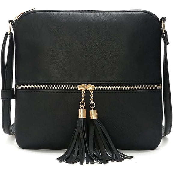 JUYGO Faux Leather Shoulder Bag for Women Large Capacity Crossbody Bag Tassel Zipper Handbag Fashion Satchel Purse
