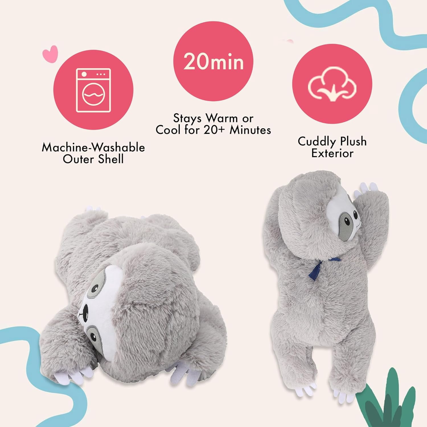 Lilly’s Love Weighted Animal Sloth- Heatable Warmie Plush & Coolable Plush , Lavender Scented Comfort Toy for Relaxation