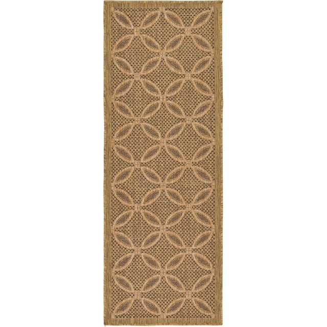 Unique Loom Trellis Collection Area Rug-Geometric Border Design, Moroccan Inspired for Indoor/Outdoor Décor, 2' 2" x 6' 0", Light Brown/Brown