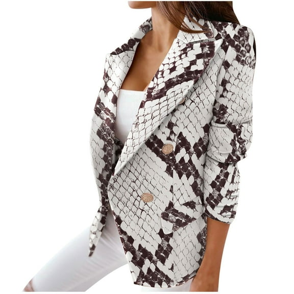 Women's Jacket Blazer Double-breasted Long Sleeves Thick Cardigan Business Winter Coat Female Clothes White XXL