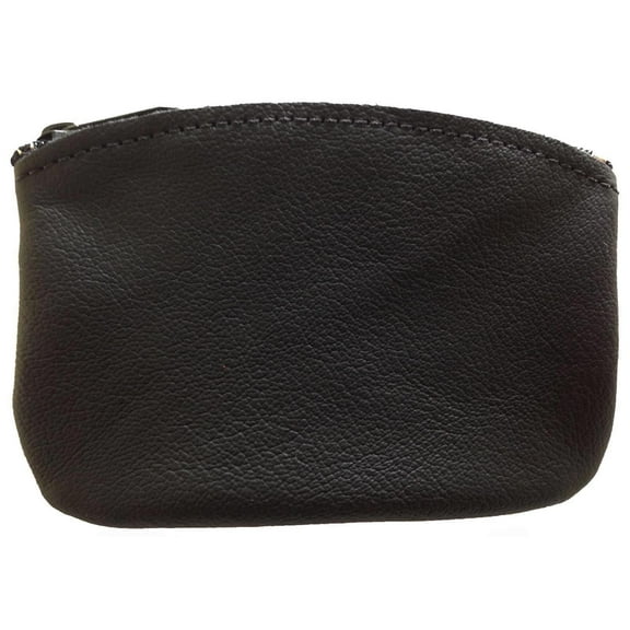 Leather Medium Zippered Coin Pouch Change Holder USA Made, Black