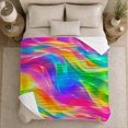 thumbnail image 5 of Abstract Rainbow Wave, Cozy Coastal Landscape Scene, Warm Flannel Blanket for Beach House and Living Room with Detailed Artwork, Beach Lovers Graduation Gift, Coastal Home Decor, 5 of 9