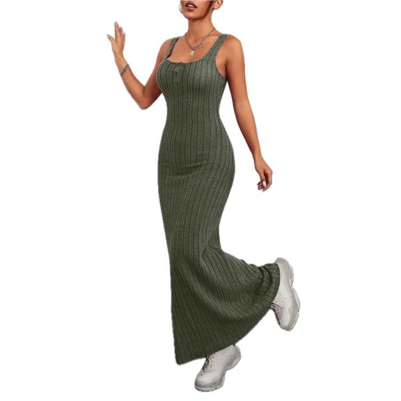 Women's Ribbed Maxi Tank Dress 95% polyester 5% spandex soft stretchy fabric for everyday wear seasonless versatile