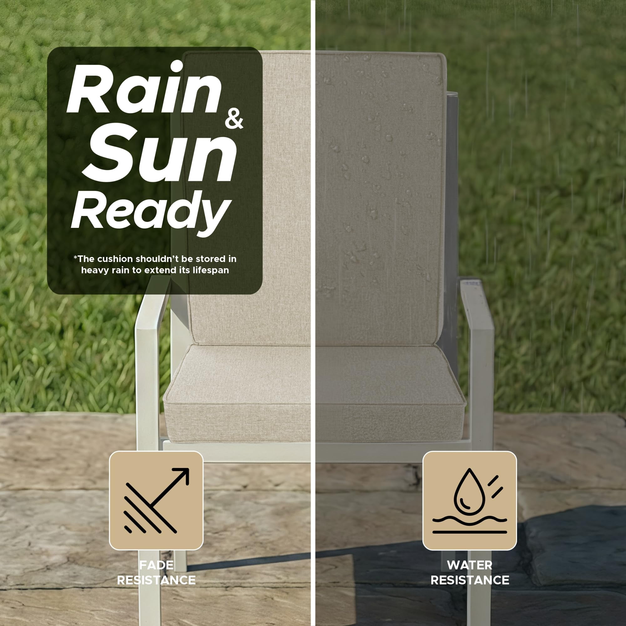 Outdoor Chair Cushions 18" x 16.5" 1 Pack Beige Patio Furniture Seat Replacement