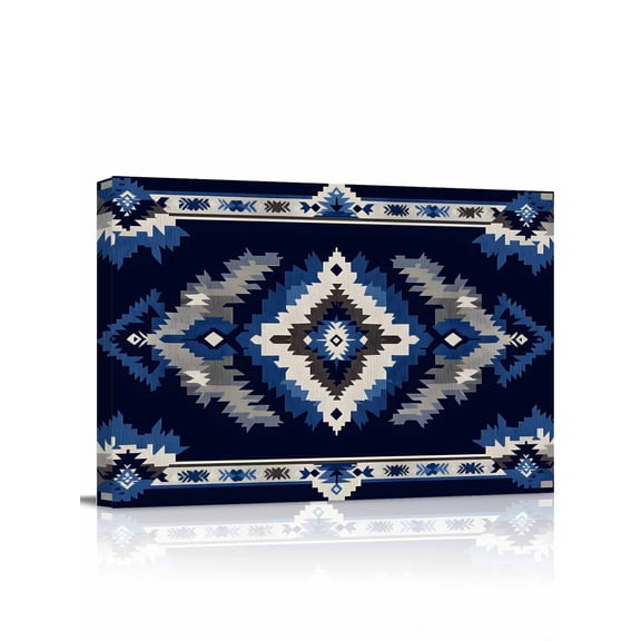 Navy Blue Grey Boho Wall Art for Living Room,Canvas Picture Wall Decor for Bathroom Bedroom,Southwestern Geometric Vintage Ethnic Painting Artwork for Office Kitchen Hallway Dining Room Decor 20"x24"