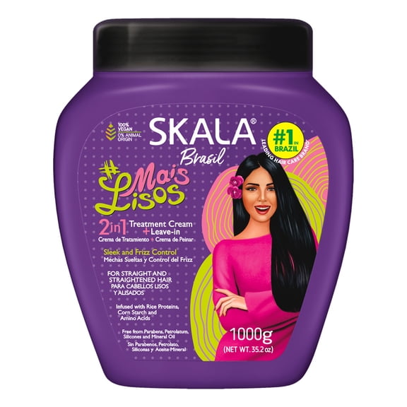 Skala Mais Lisos 2-in-1 Hair Treatment Cream & Leave-In Conditioner for Straight Hair & Frizz Control, 35.2 oz