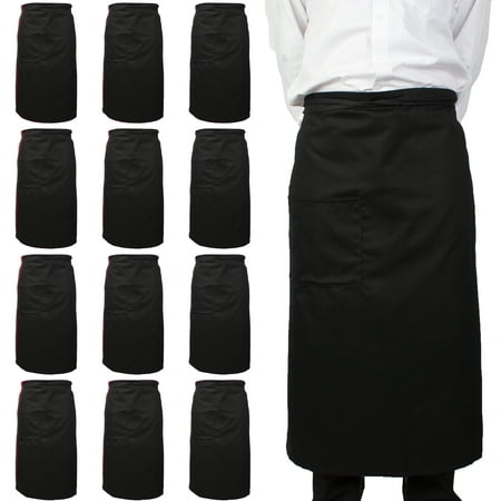 product image of Arkwright Server Bistro Aprons (33x30  12-Pack) with Two Patch Pockets  Poly/Cotton Adjustable Apron for Restaurants  Cafes  Hotels  Black