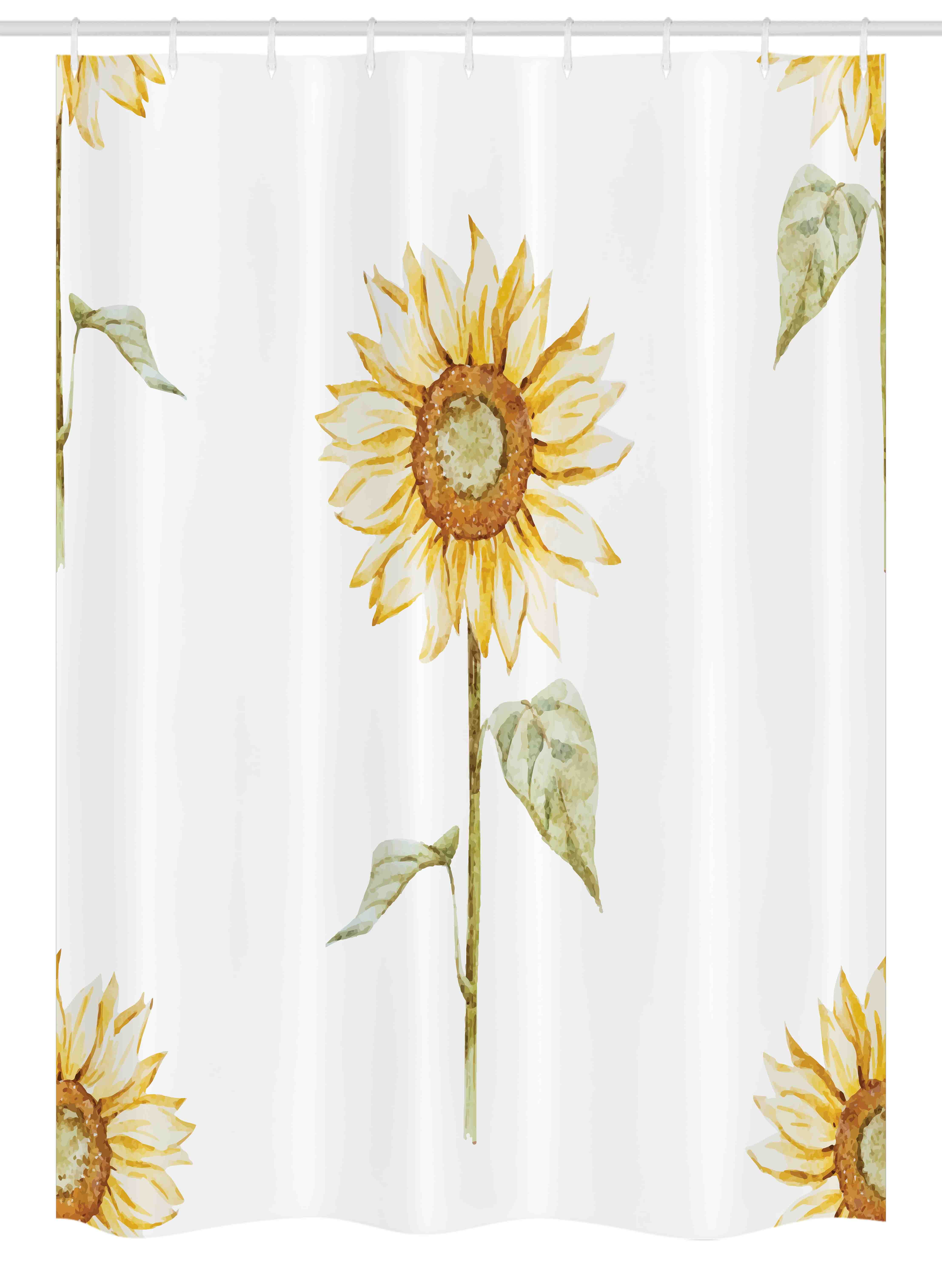 Flowers Decor Watercolor Sunflower Bathroom Shower Curtain Set Fabric & 12 Hooks 